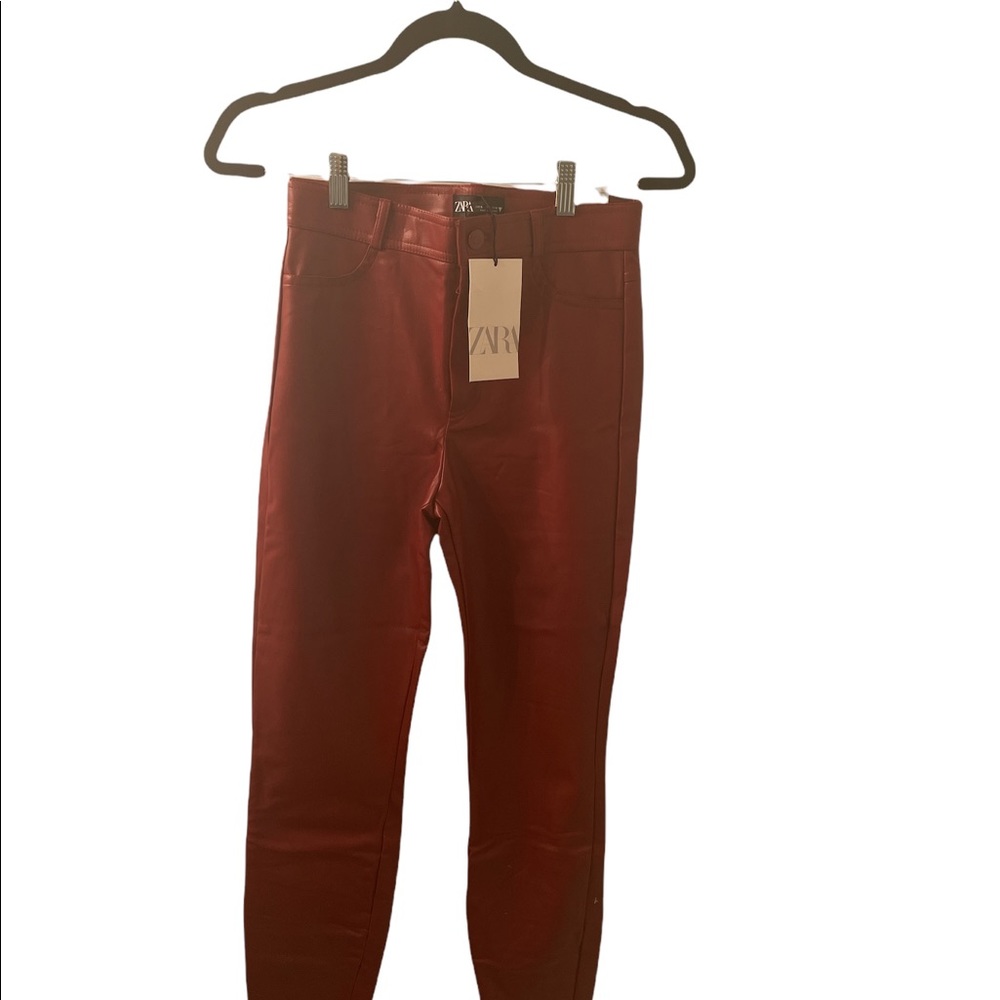 Zara | Red Faux Leather Leggings| Size: Small
